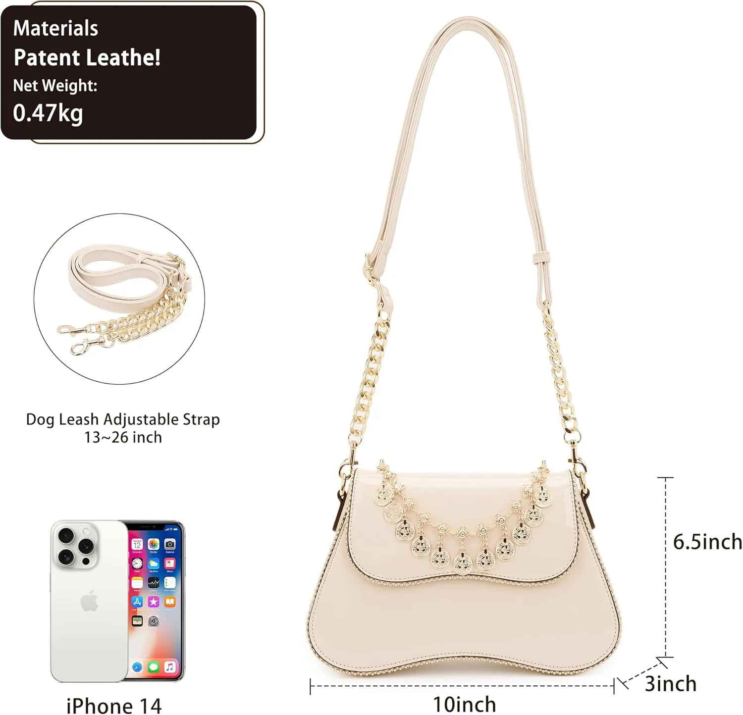 Small Patent Leather Crossbody Bags for Women Y2K Purse Trendy Hobo Handbag Designer Studded Shoulder Bag
