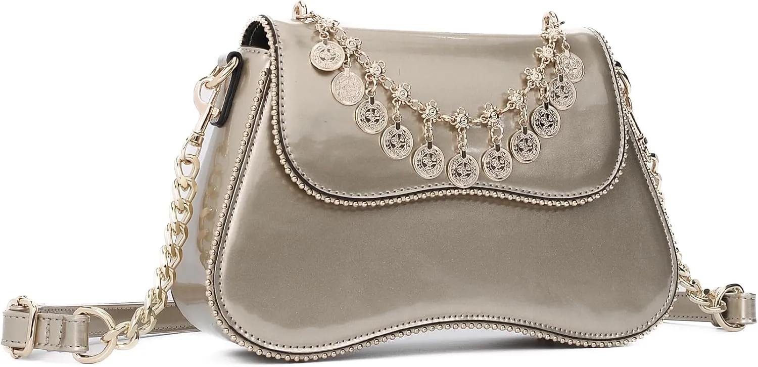 Small Patent Leather Crossbody Bags for Women Y2K Purse Trendy Hobo Handbag Designer Studded Shoulder Bag