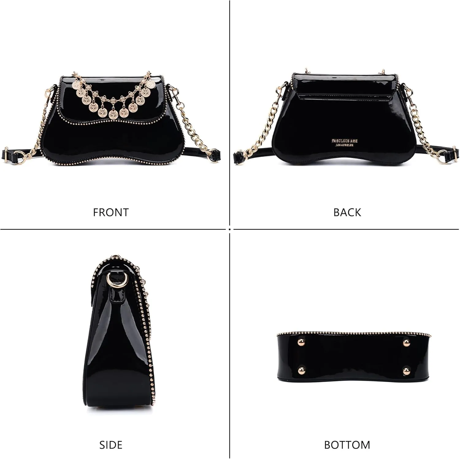 Small Patent Leather Crossbody Bags for Women Y2K Purse Trendy Hobo Handbag Designer Studded Shoulder Bag