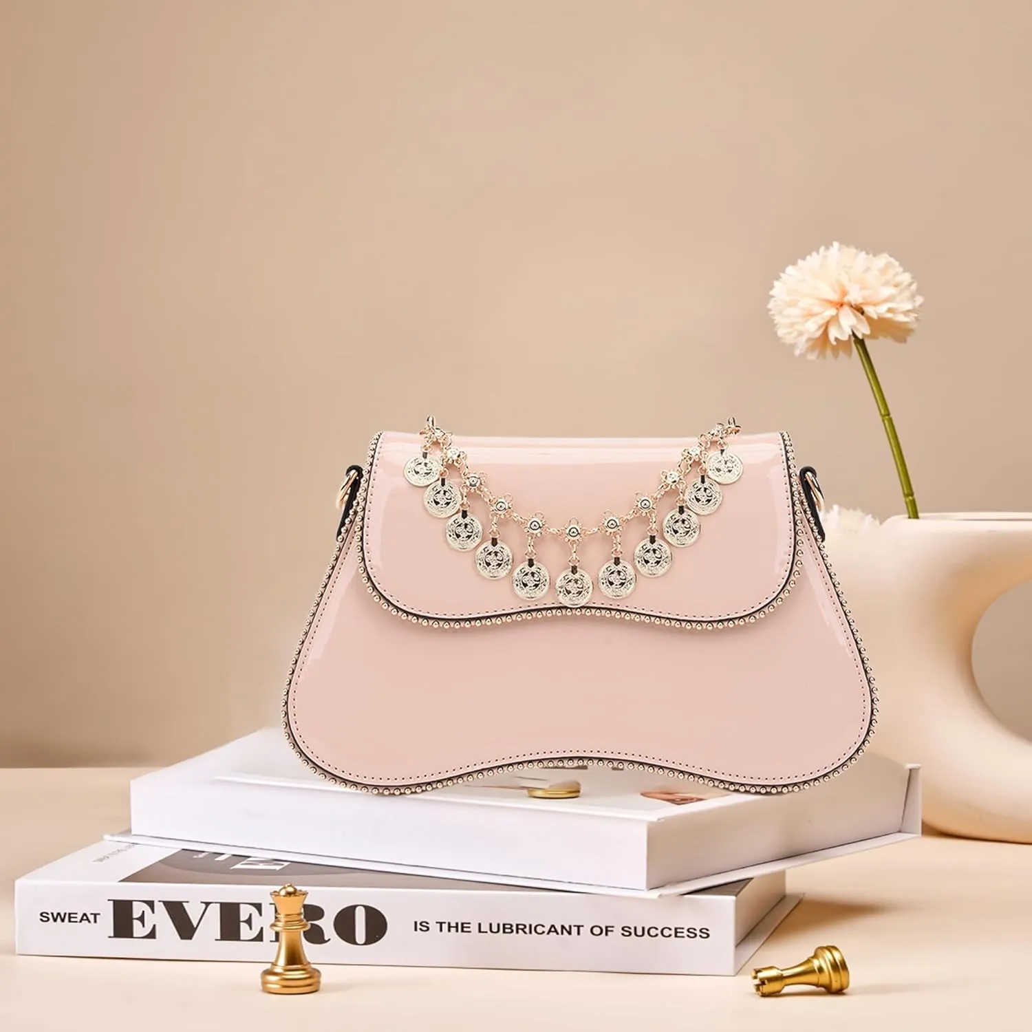 Small Patent Leather Crossbody Bags for Women Y2K Purse Trendy Hobo Handbag Designer Studded Shoulder Bag