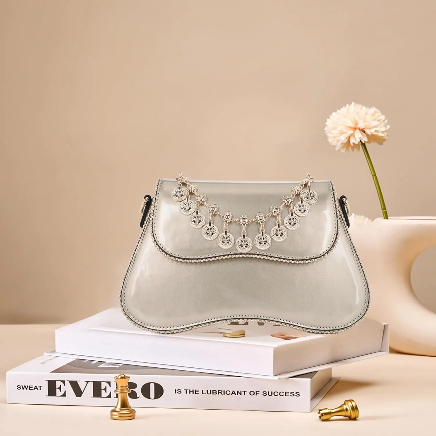 Small Patent Leather Crossbody Bags for Women Y2K Purse Trendy Hobo Handbag Designer Studded Shoulder Bag