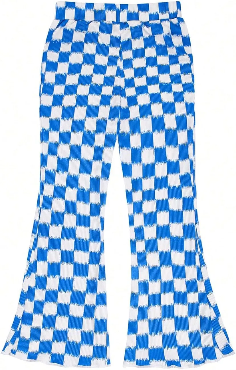 SOLY HUX Toddler Girl's Checkered Flare Leggings High Waisted Bell Bottom Pants Workout Athletic Trousers