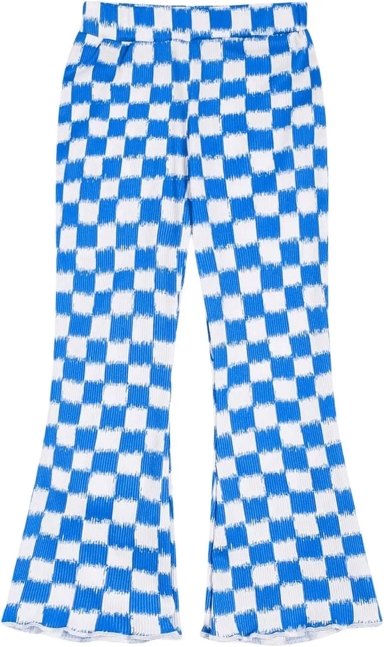 SOLY HUX Toddler Girl's Checkered Flare Leggings High Waisted Bell Bottom Pants Workout Athletic Trousers