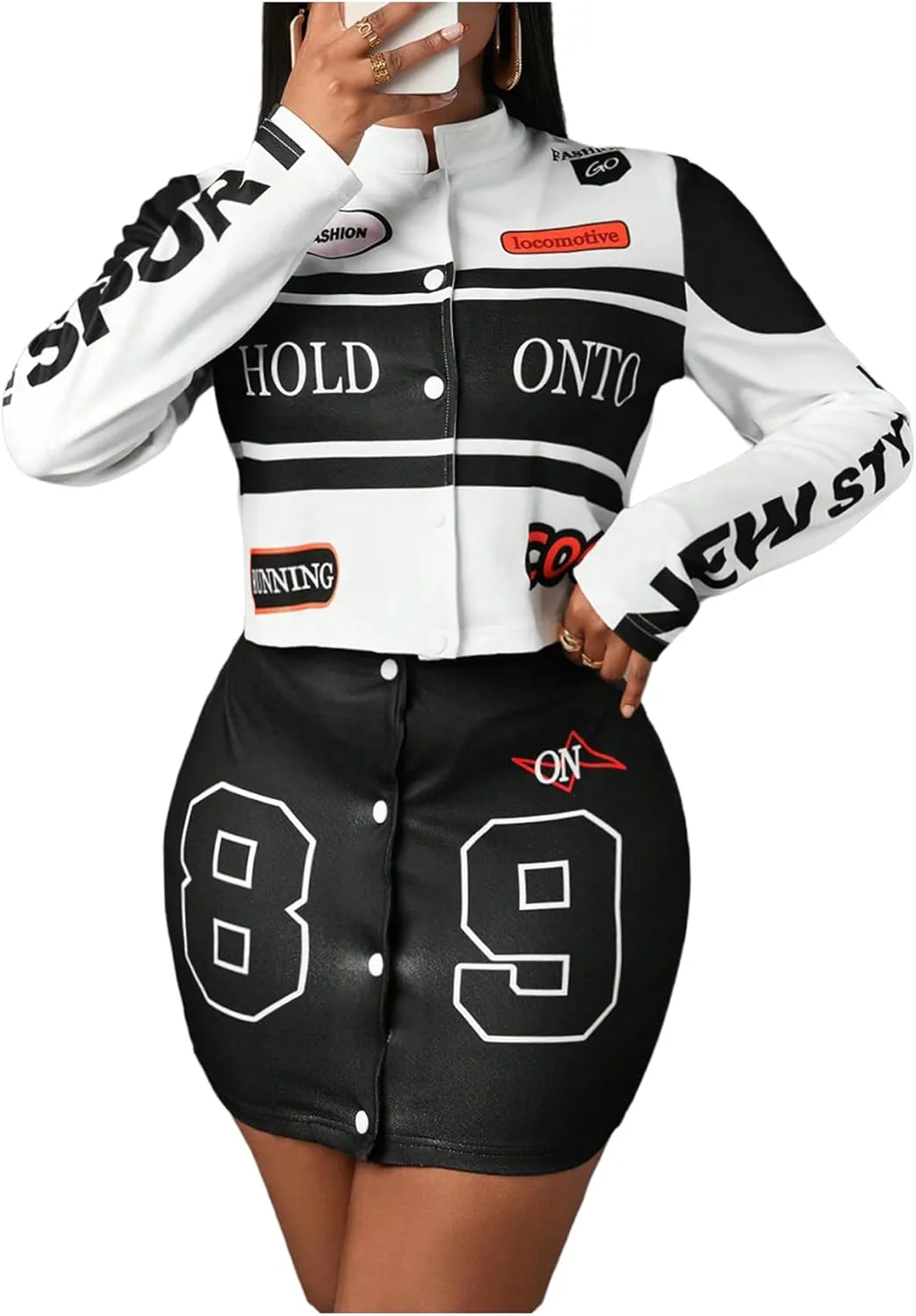 SOLY HUX Women's 3 Piece Outfits Long Sleeve Varsity Jacket and Cami Tops with Mini Skirt Set Y2k Vintage Streetwear