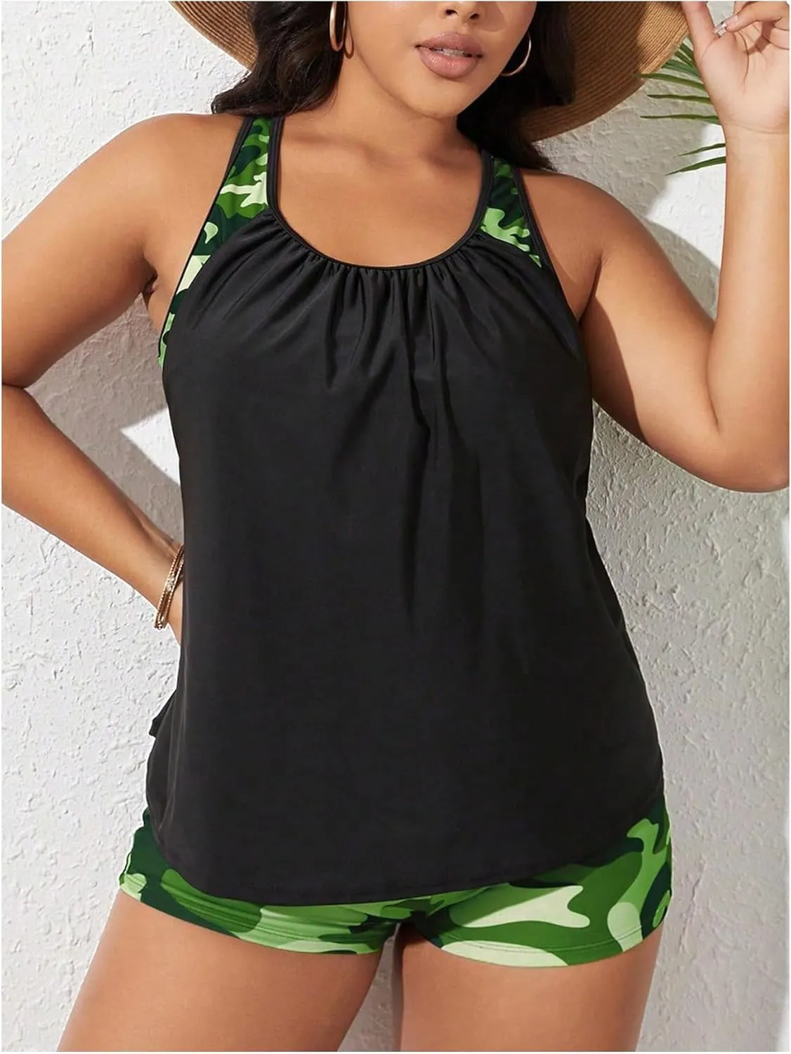 SOLY HUX Women's Plus Size Tankini Set Floral Print Tops and Shorts Bikini Bathing Suits 2 Piece Swimsuit