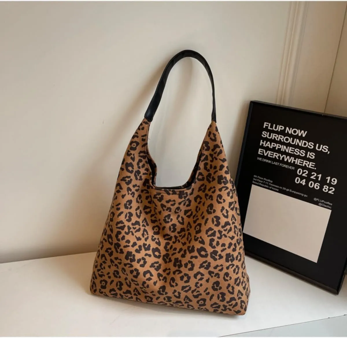 Suede Tote Bag for Women Retro Vintage Leopard Print Hobo Shoulder Tote Bag Large Slouchy Bags for Travel College