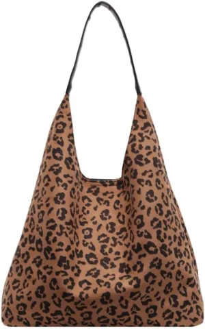 Suede Tote Bag for Women Retro Vintage Leopard Print Hobo Shoulder Tote Bag Large Slouchy Bags for Travel College