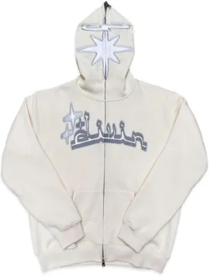 Sunwittafy Y2k Hoodie Men Women Star Zip Up Hoodie Letter Print Harajuku Oversized Sweatshirt Grunge Jacket Streetwear