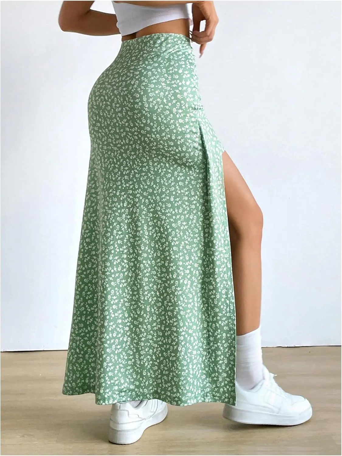 SweatyRocks Women's Floral Print Split Thigh Mid Waist Boho Vacation Long Skirts