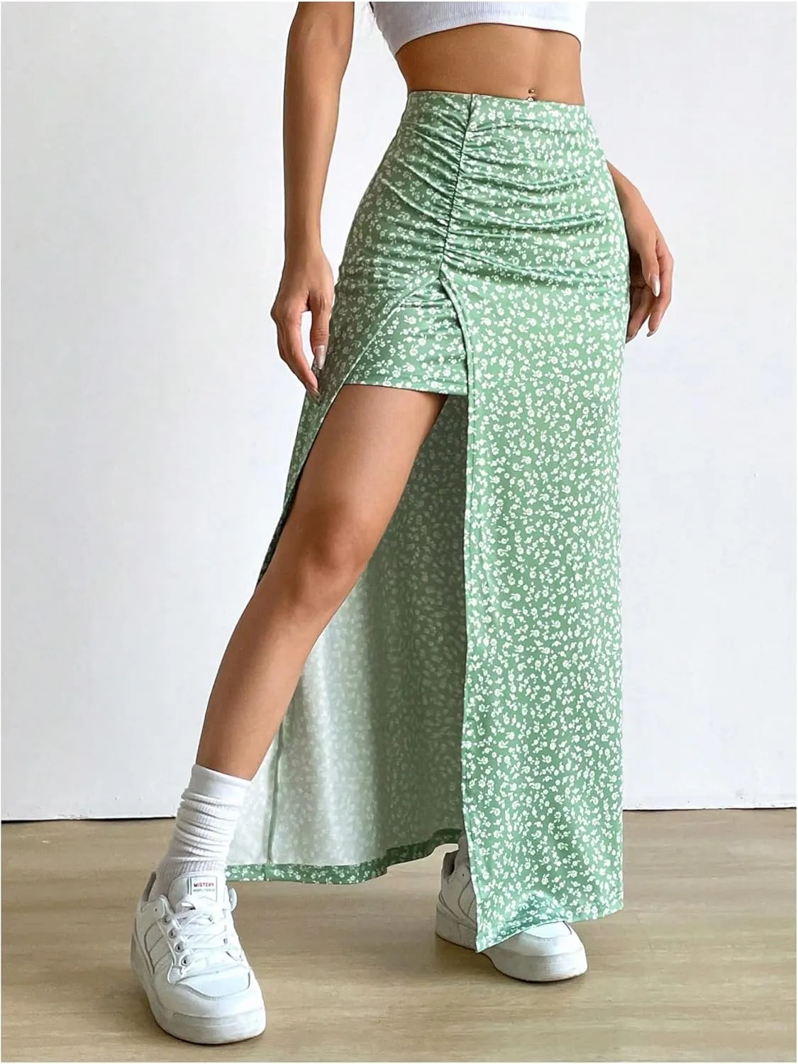 SweatyRocks Women's Floral Print Split Thigh Mid Waist Boho Vacation Long Skirts