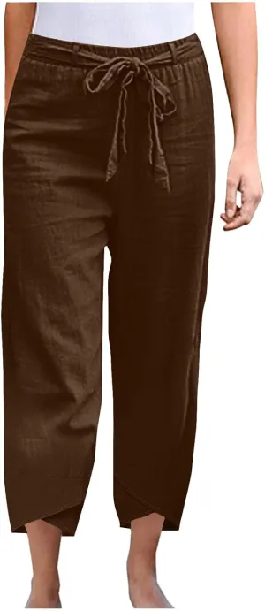 TANGNADE Women's Cotton Linen Pants for Summer Casual Palazzo Pant Straight Wide Leg Loose Beach Trouser Outfits