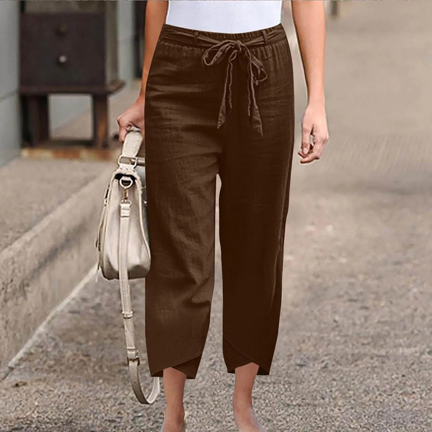 TANGNADE Women's Cotton Linen Pants for Summer Casual Palazzo Pant Straight Wide Leg Loose Beach Trouser Outfits