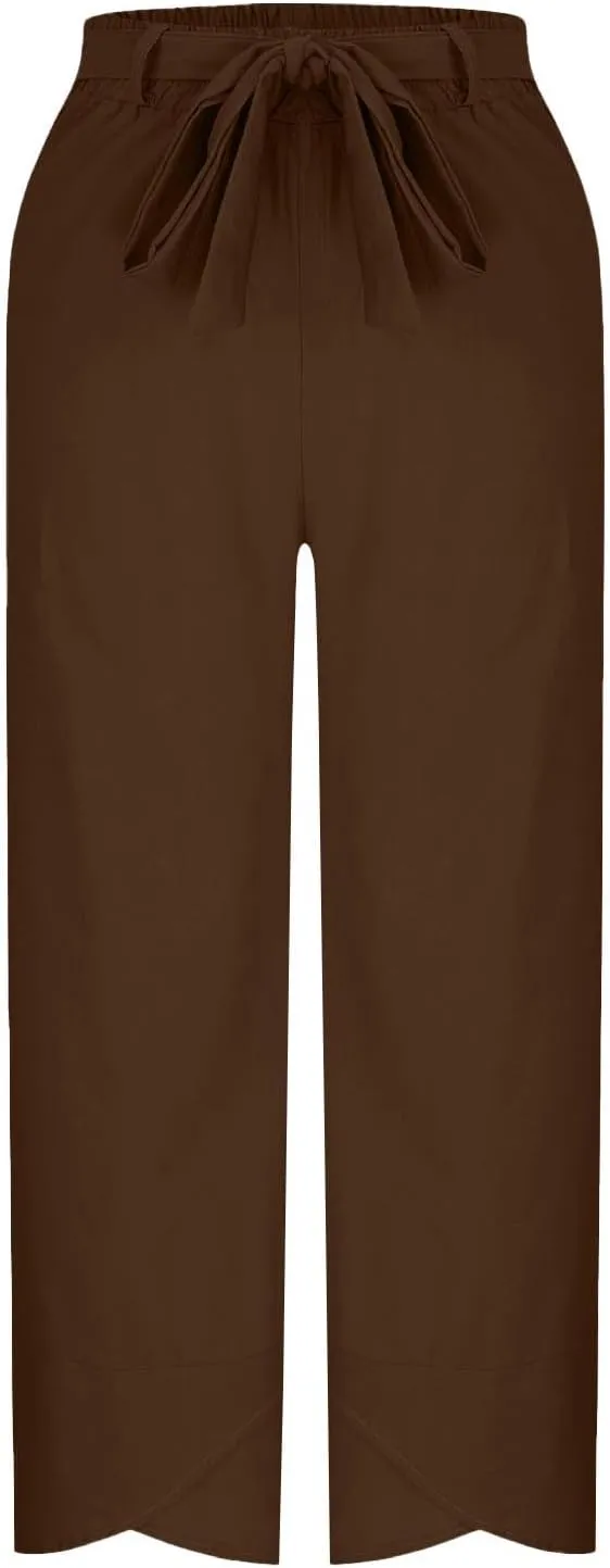 TANGNADE Women's Cotton Linen Pants for Summer Casual Palazzo Pant Straight Wide Leg Loose Beach Trouser Outfits