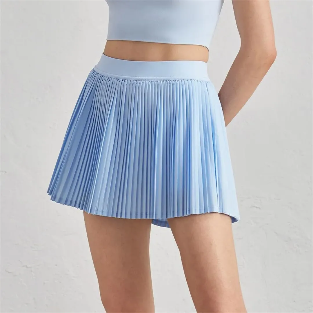 Tennis Pleated Skirts with Inner Lining Women High Waist Double Layer Sport Stretchy Skirts Fitness Golf Skorts with Pockets