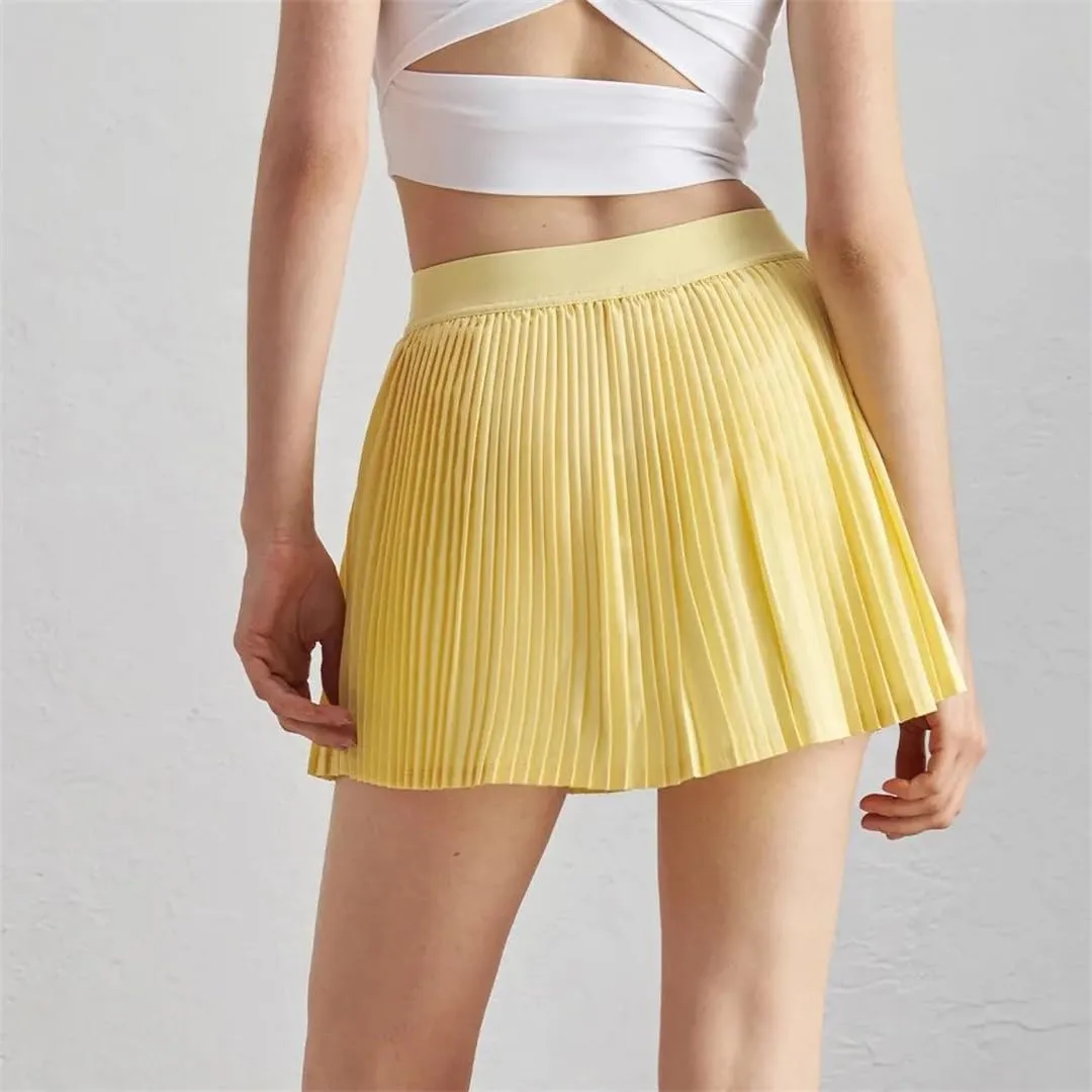 Tennis Pleated Skirts with Inner Lining Women High Waist Double Layer Sport Stretchy Skirts Fitness Golf Skorts with Pockets