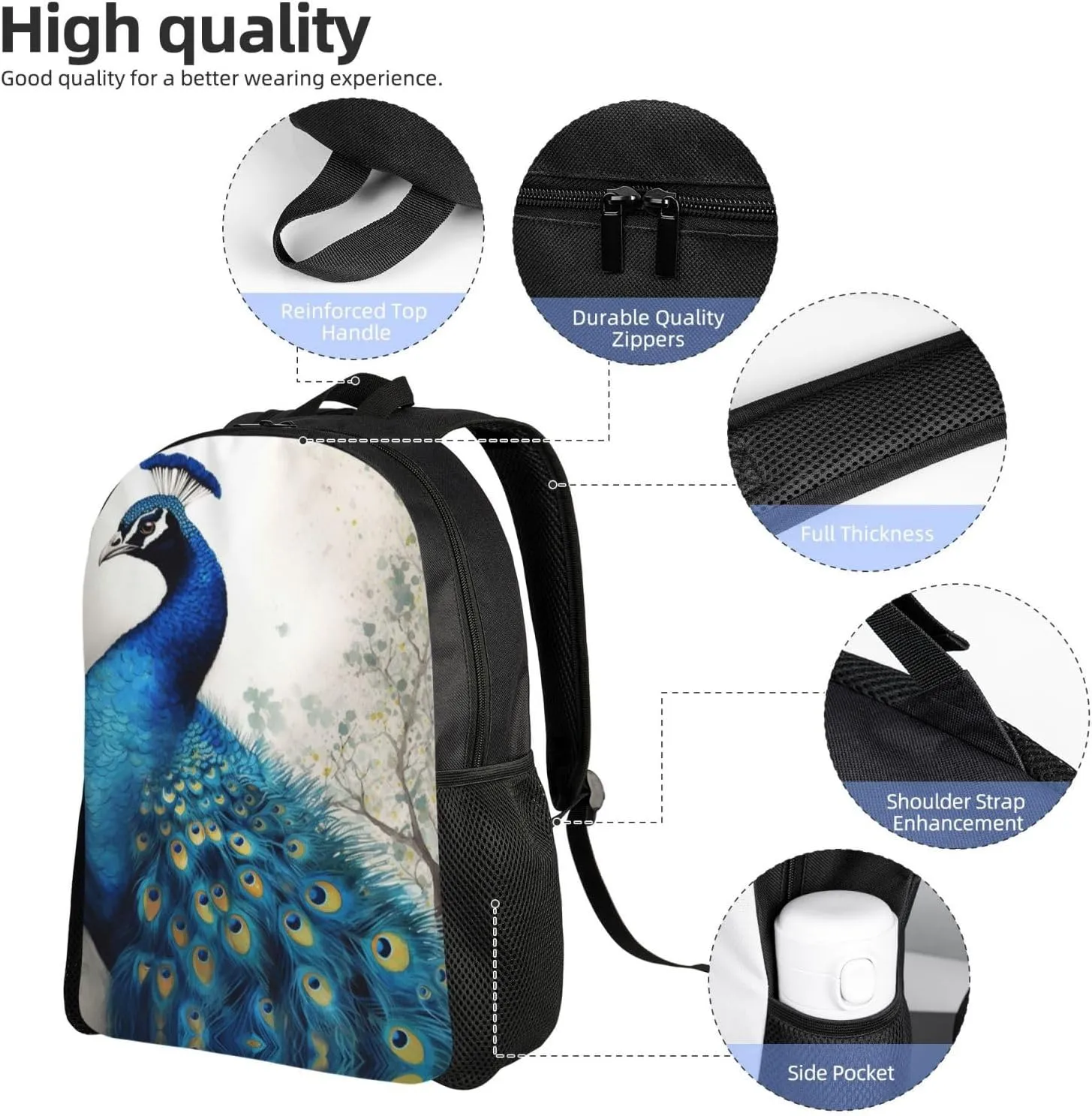 Travel Backpack for Women Men Lightweight 17 inch Laptop Bag Blue Peacock Backpack Casual Daypack