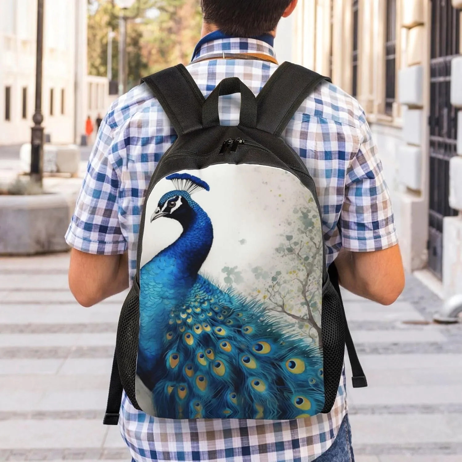 Travel Backpack for Women Men Lightweight 17 inch Laptop Bag Blue Peacock Backpack Casual Daypack
