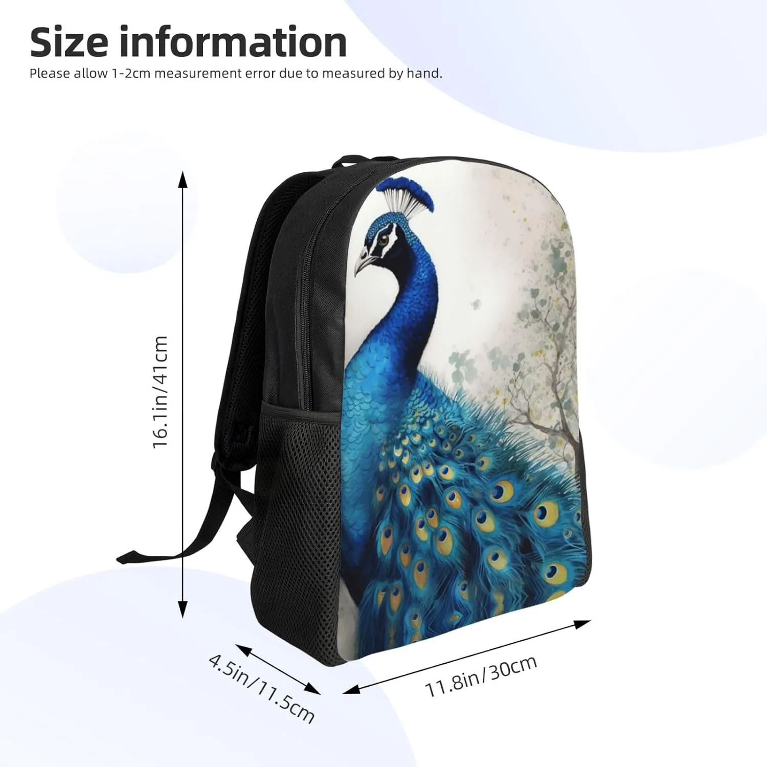 Travel Backpack for Women Men Lightweight 17 inch Laptop Bag Blue Peacock Backpack Casual Daypack