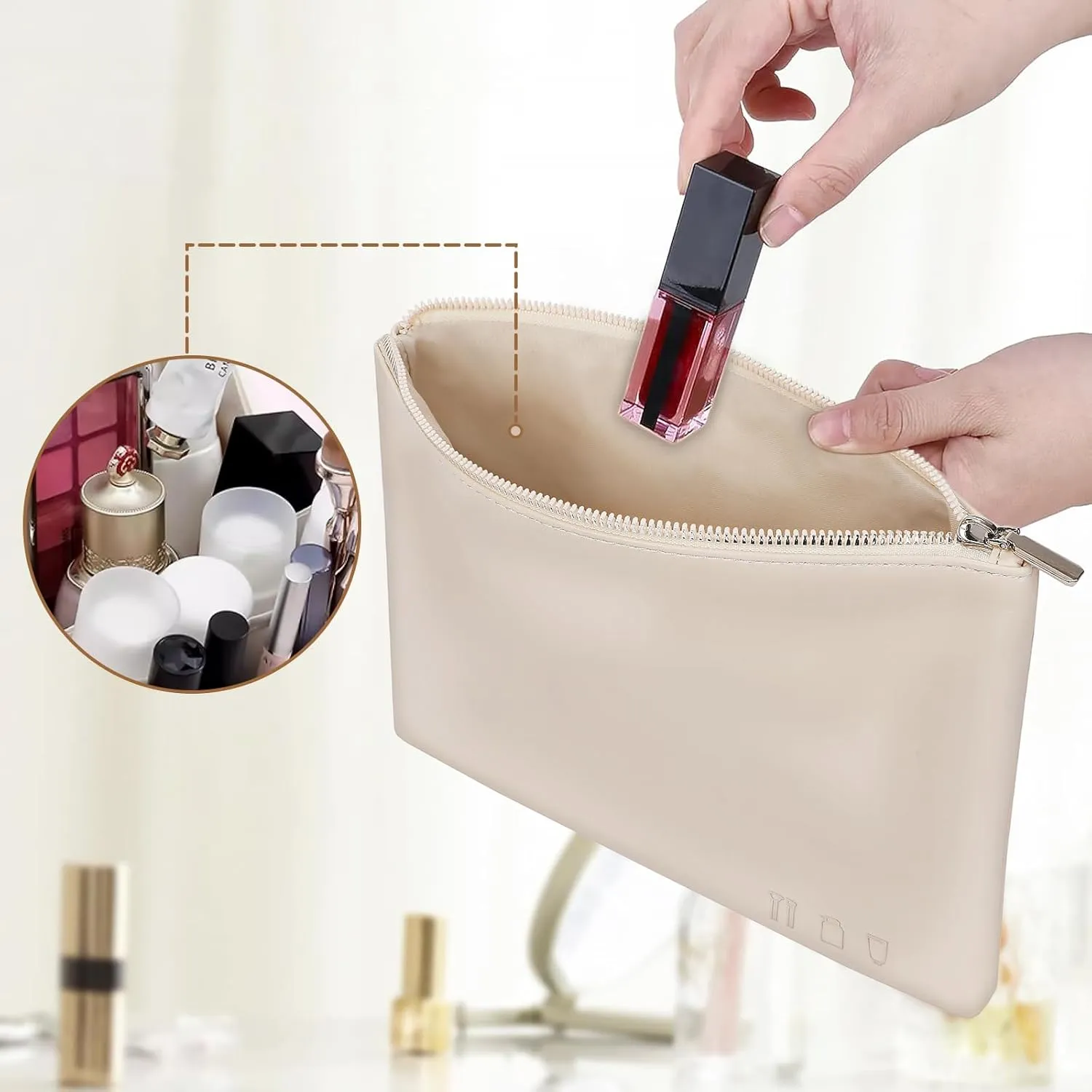 Travel Makeup Bag, cosmetic travel bag Large Capacity Leather Cosmetic Bags for Women,Waterproof Portable Pouch Bag Make up Organizer