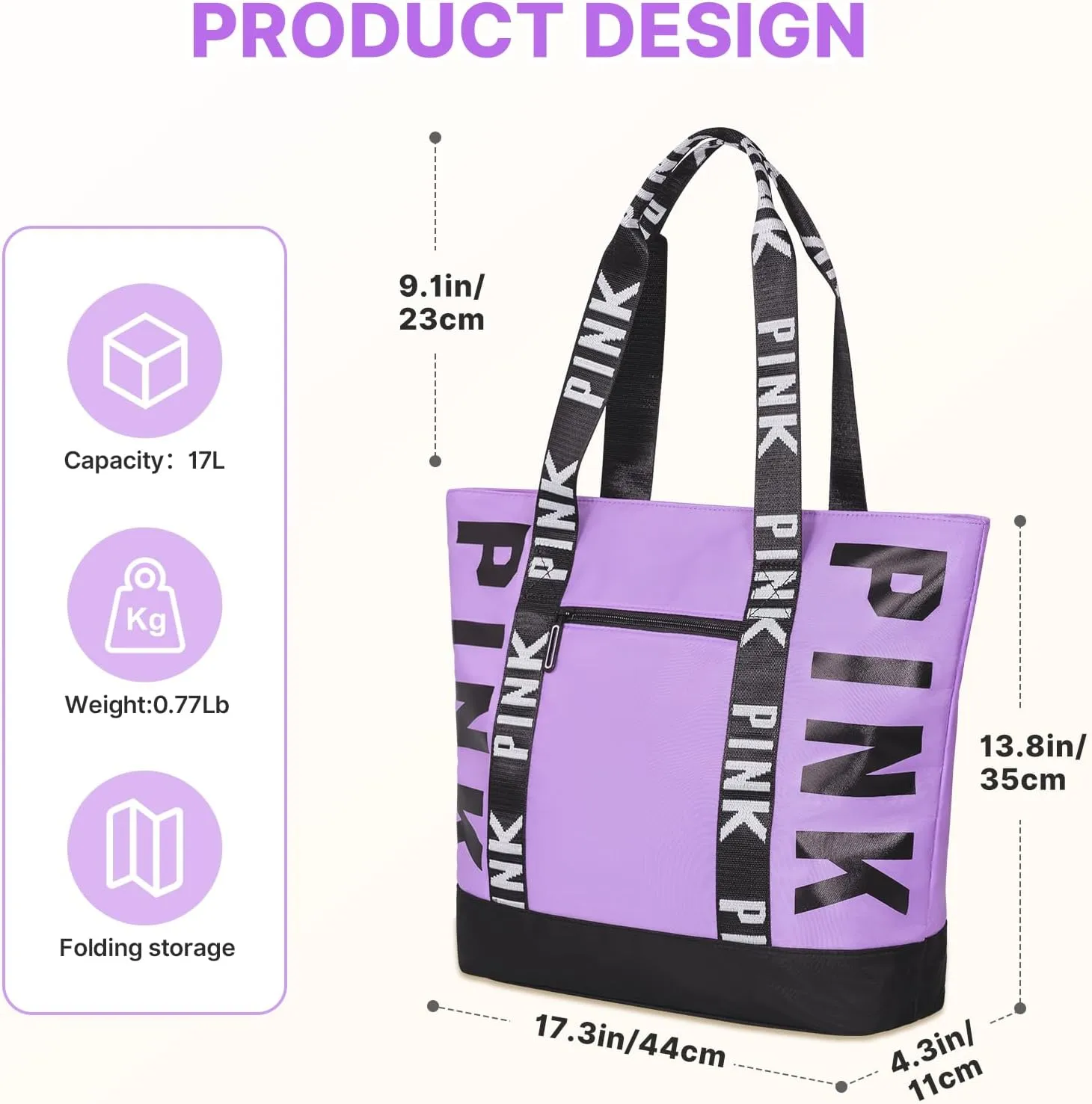 Travel Tote Bag for Women, Large Waterproof Beach Bag for Daily