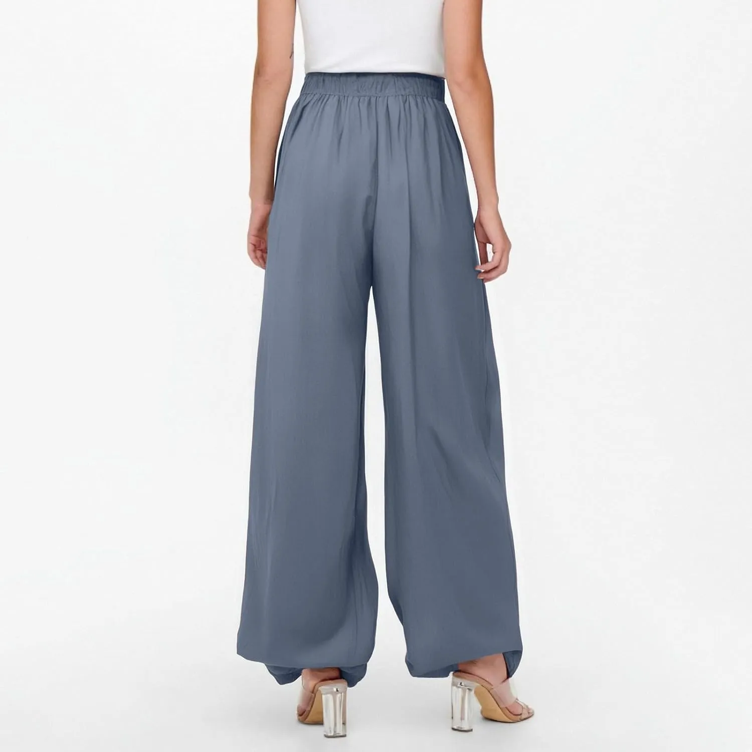 Trousers Pants for Women Casual Linen Elastic Waist Straight Leg Loose Work Pants Wide Leg Flowy Baggy Sweatpants