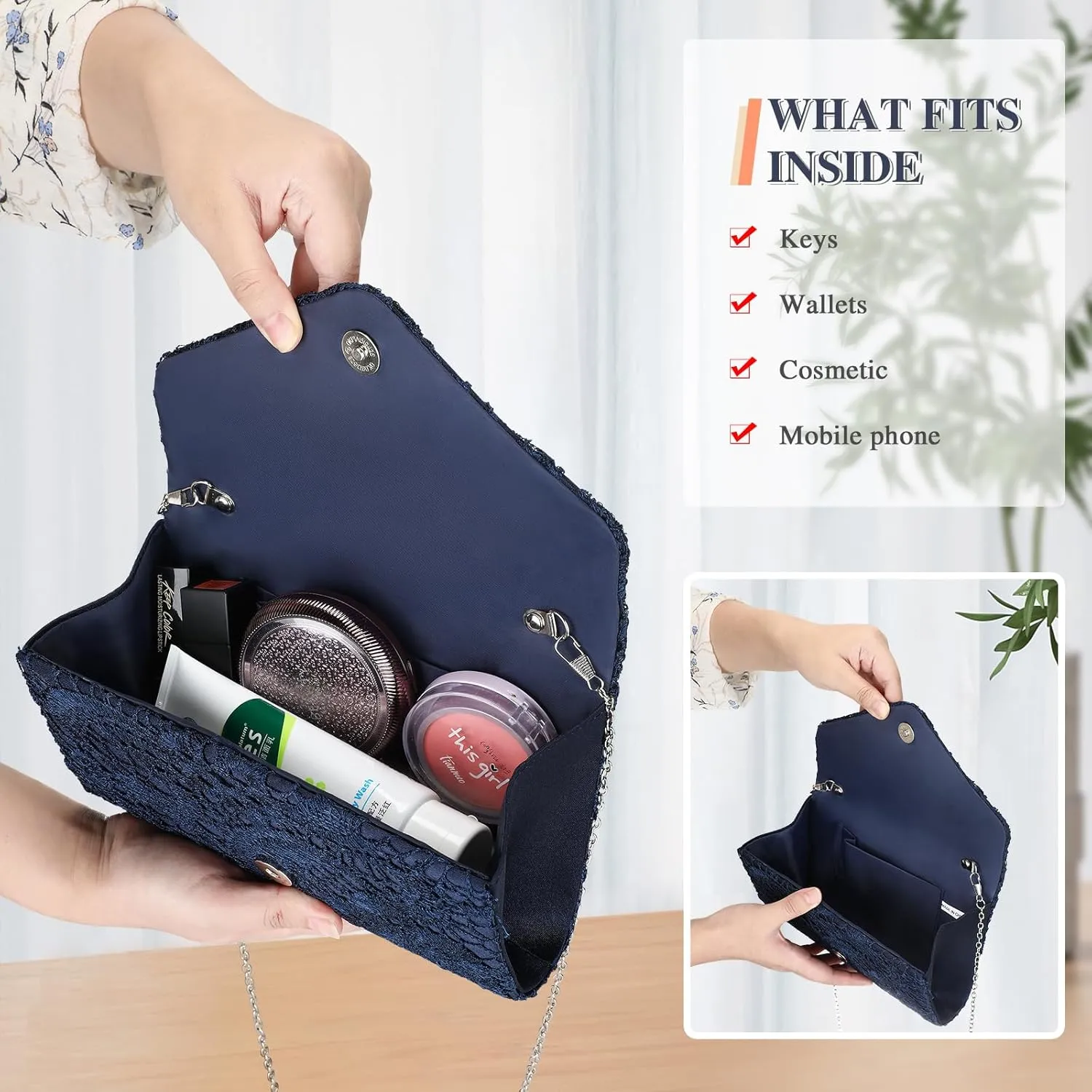 UBORSE Evening Bag Lace Clutch Purse for Women Formal Elegant Envelope Wedding Party Cocktail Crossbody Shoulder Bag