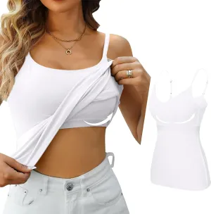 ULLiaN 2pcs Womens Camisole with Shelf Bra Workout Yoga Adjustable Spaghetti Strap Tank Tops Athletic Compression Basic Layer