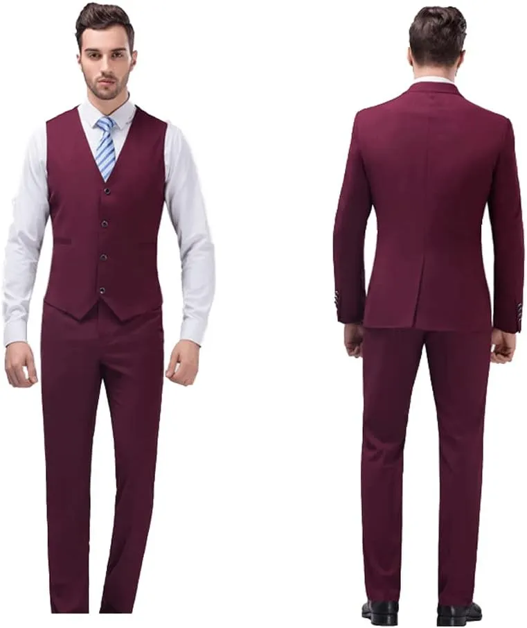 UNINUKOO Men Suits Slim Fit Dress 3 Piece 2 Button Wedding Formal Business Tuxedo Suit Jacket Pants Vest Set