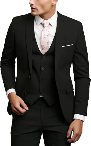 UNINUKOO Men Suits Slim Fit Dress 3 Piece 2 Button Wedding Formal Business Tuxedo Suit Jacket Pants Vest Set
