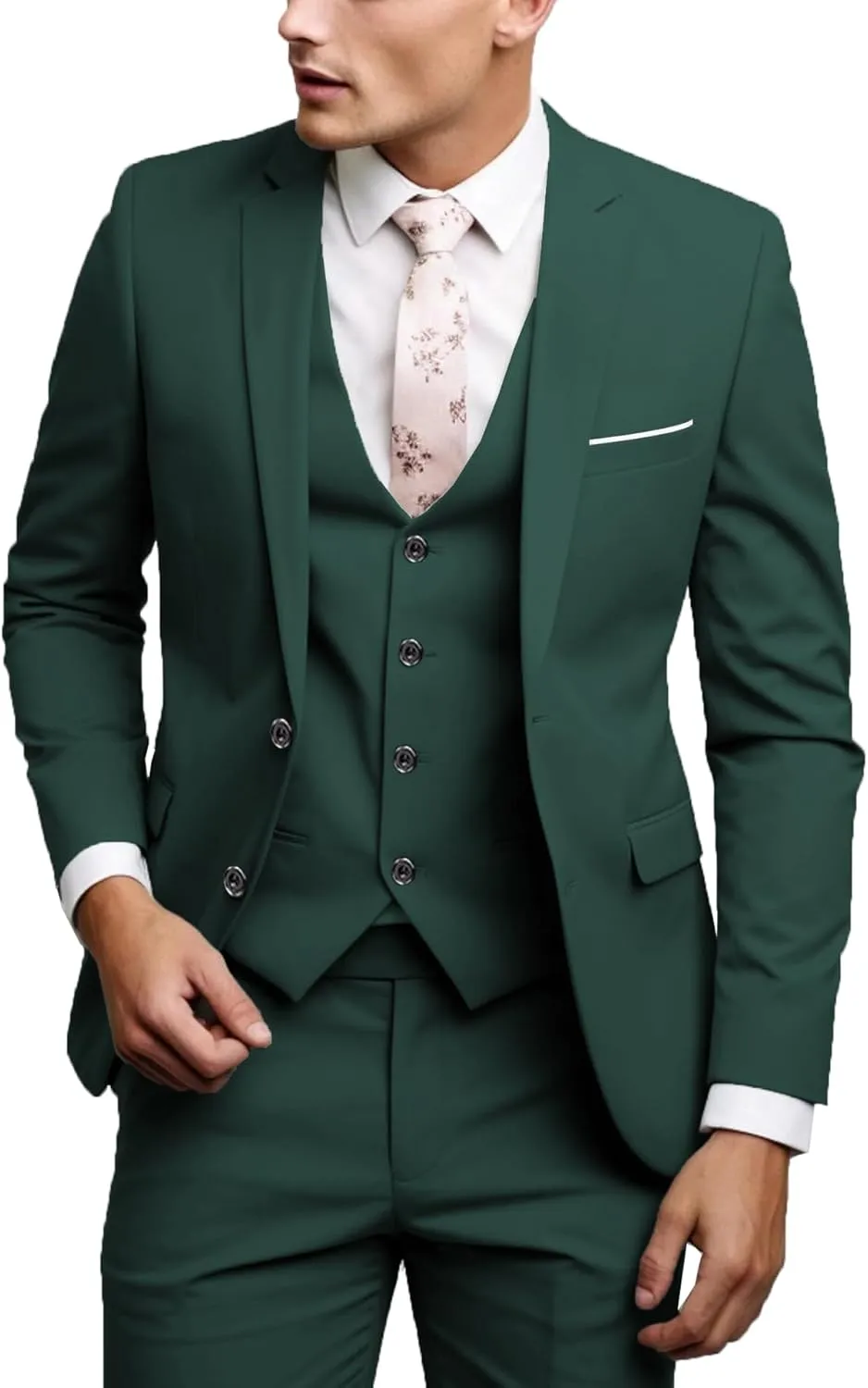 UNINUKOO Men Suits Slim Fit Dress 3 Piece 2 Button Wedding Formal Business Tuxedo Suit Jacket Pants Vest Set