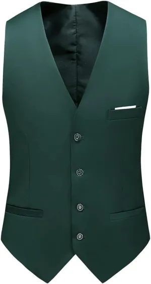 UNINUKOO Mens Suit Vest Slim Fit Formal Dress Casual Waistcoat Four Buttons Tuxedo Suit Vest