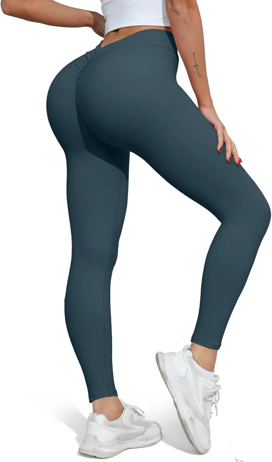 V Back Workout Leggings for Women High Waisted Biker Booty Tights Scrunch Butt Lifting Gym Yoga Pants