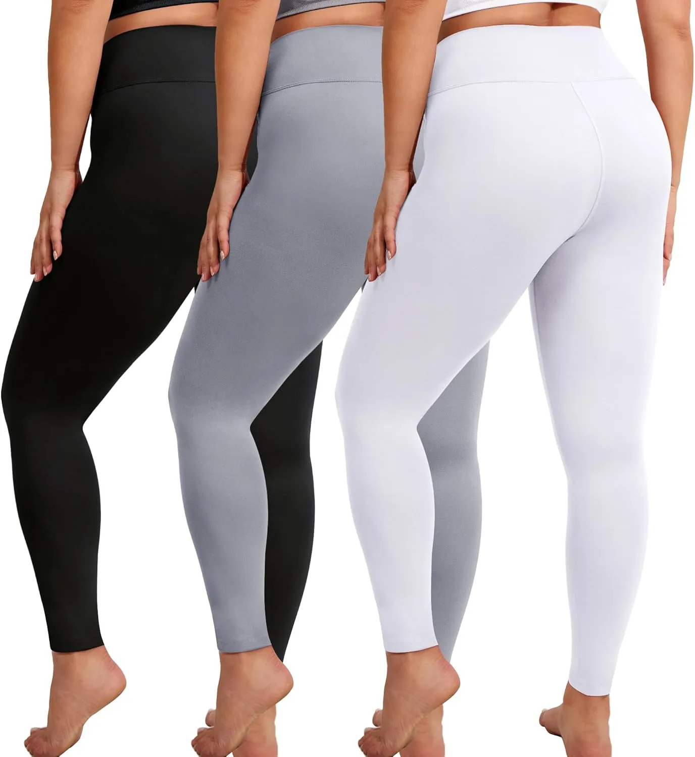VALANDY Creamlush 3 Pack Plus Size Leggings for Women-High Waisted Soft Stretchy Yoga Pants,L-5XL