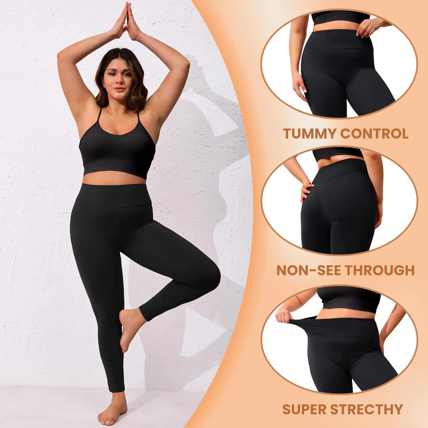 VALANDY Creamlush 3 Pack Plus Size Leggings for Women-High Waisted Soft Stretchy Yoga Pants,L-5XL