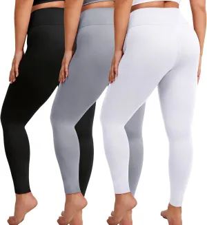 VALANDY Creamlush 3 Pack Plus Size Leggings for Women-High Waisted Soft Stretchy Yoga Pants,L-5XL