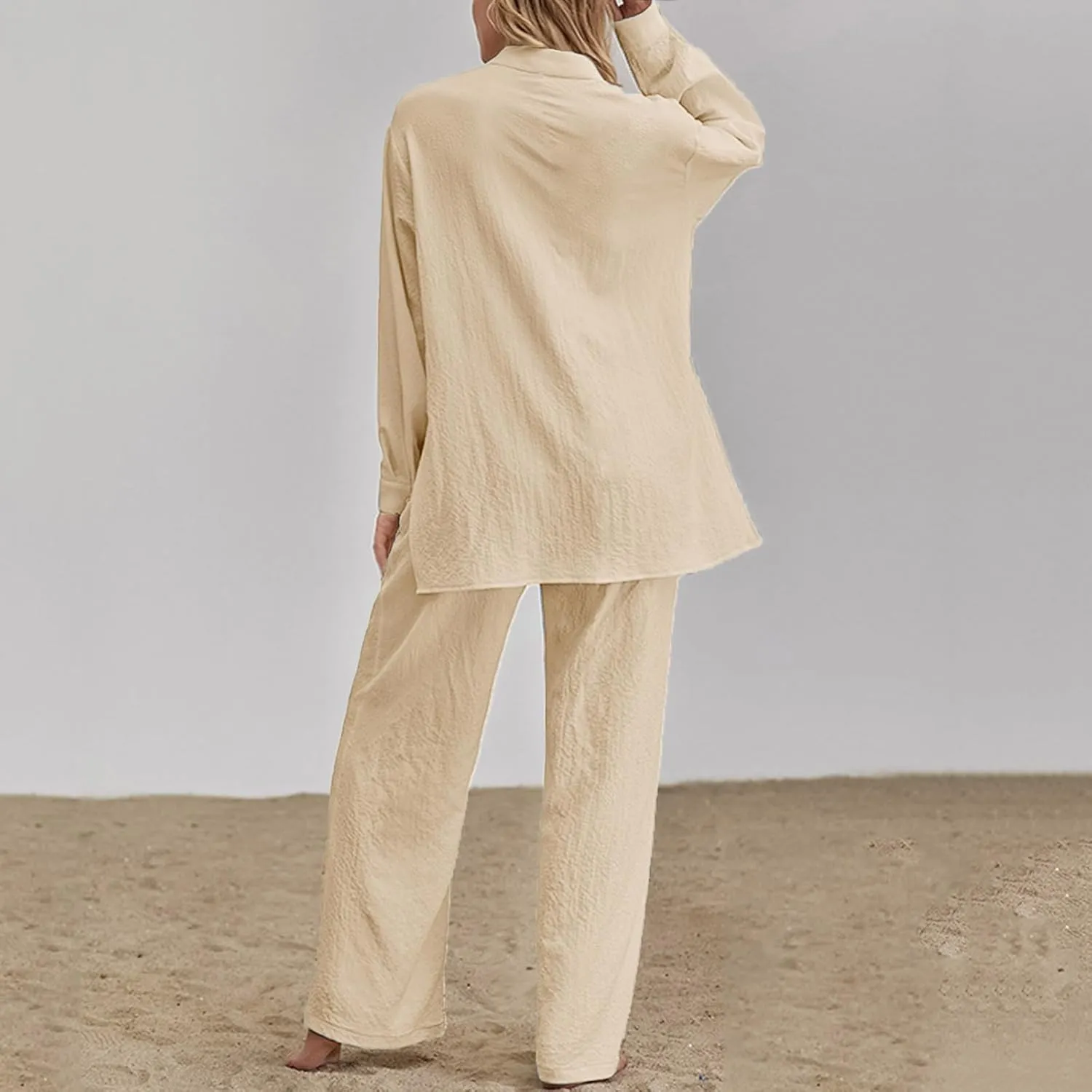 Vifucz Womens Linen Outfit Two Piece Summer Sleeveless Tank Tops Gauze Tshirt Wide Leg Elastic Waist Casual Linen Pant Set