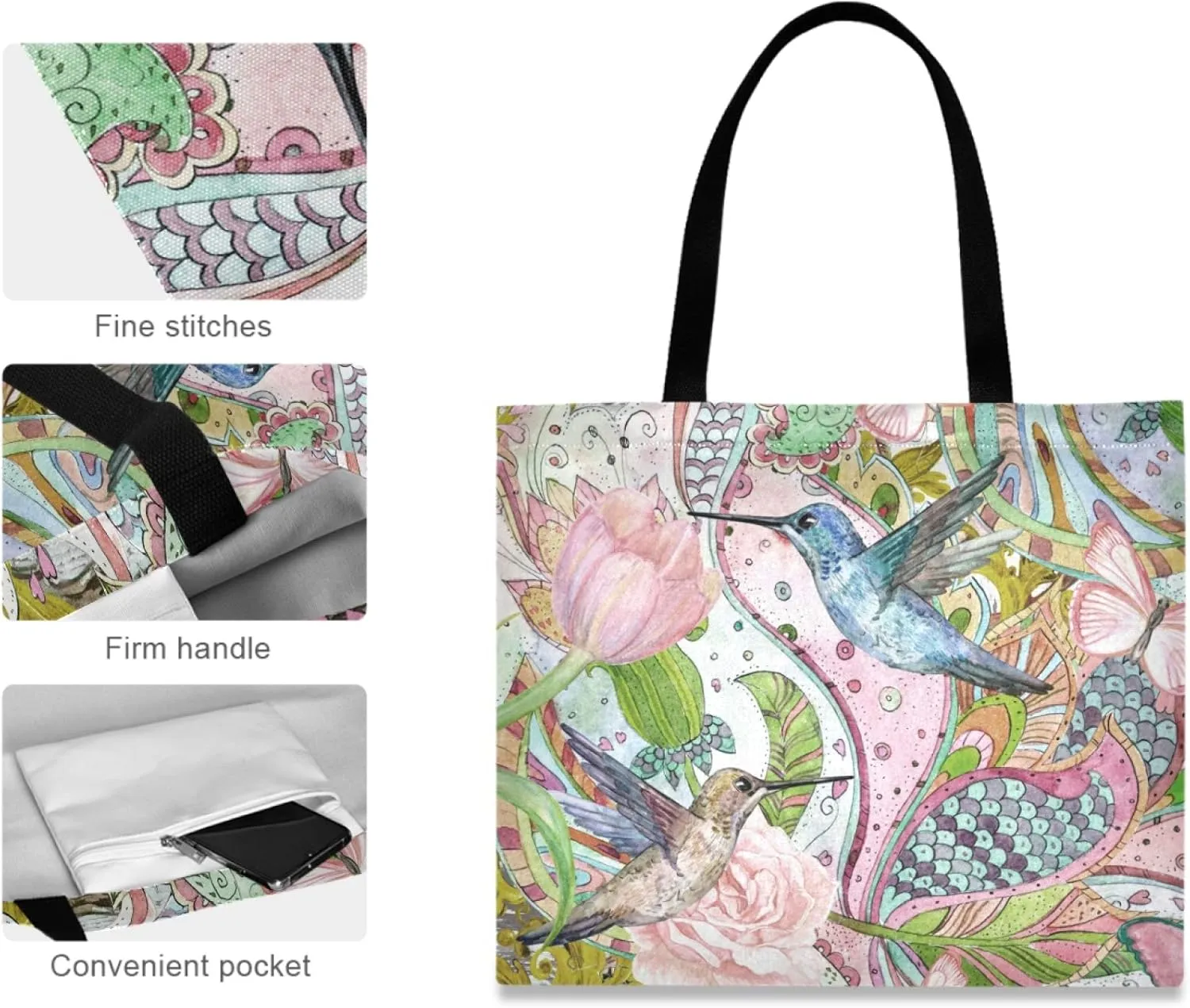visesunny Fashion Floral Tote Bag with Interior Pocket Lightweight Travel Shoulder Bag Handbag Purse