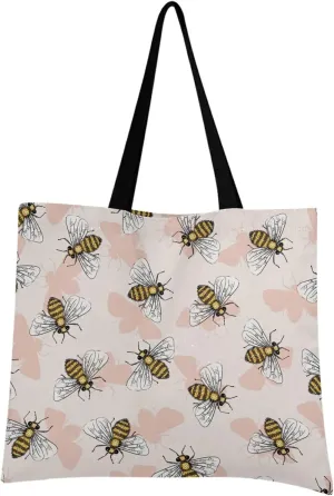visesunny Women Extra Large Tote Bag Cute Honey Bees Shoulder Bags Ladies Beach Travel Reusable Grocery Shopping Portable Storage Handbag