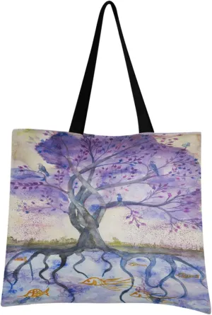 visesunny Women Extra Large Tote Bag Lilac Tree Of Life Shoulder Bags Ladies Beach Travel Reusable Grocery Shopping Portable Storage Handbag