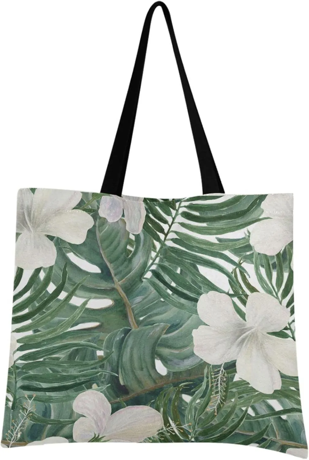 visesunny Women Extra Large Tote Bag Palm Deliciosa Leaf White Hibiscus Flower Shoulder Bags Ladies Beach Travel Reusable Grocery Shopping Portable Storage Handbag