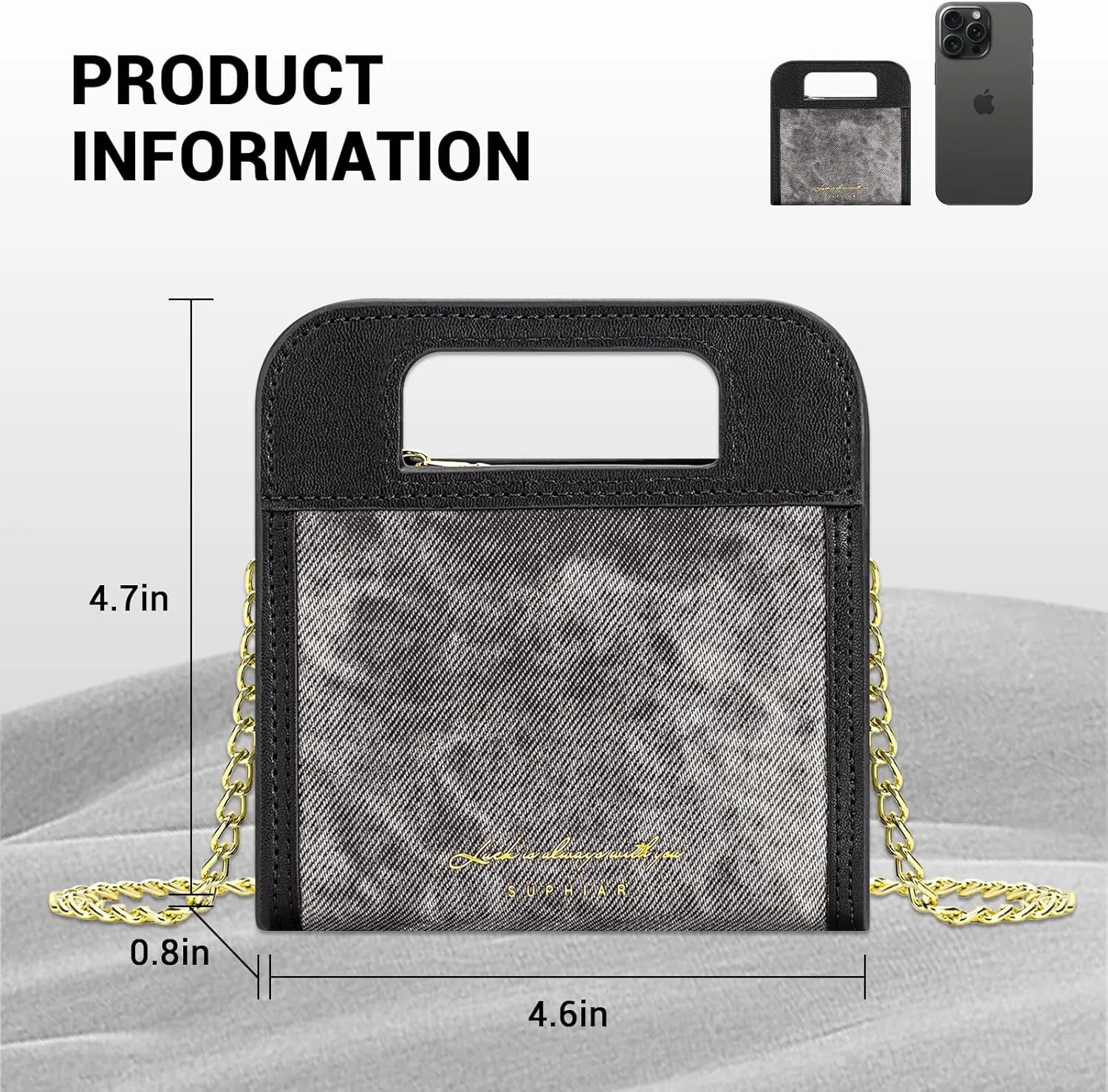Wallet for Women, Small Bifold Wallet, PU leather with Denim Texture with Zipper Pocket, Handle and Shoulder Chain