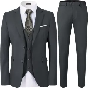 WEEN CHARM Men's 3-Piece Slim Fit Suit Set-2-Button Blazer,Vest & Pants-Formal Wedding,Prom,Party & Business Tuxedo