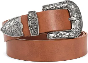WERFORU Women PU Leather Belt for Jeans- Western Vintage Ladies Boho Waist Belt for Dress