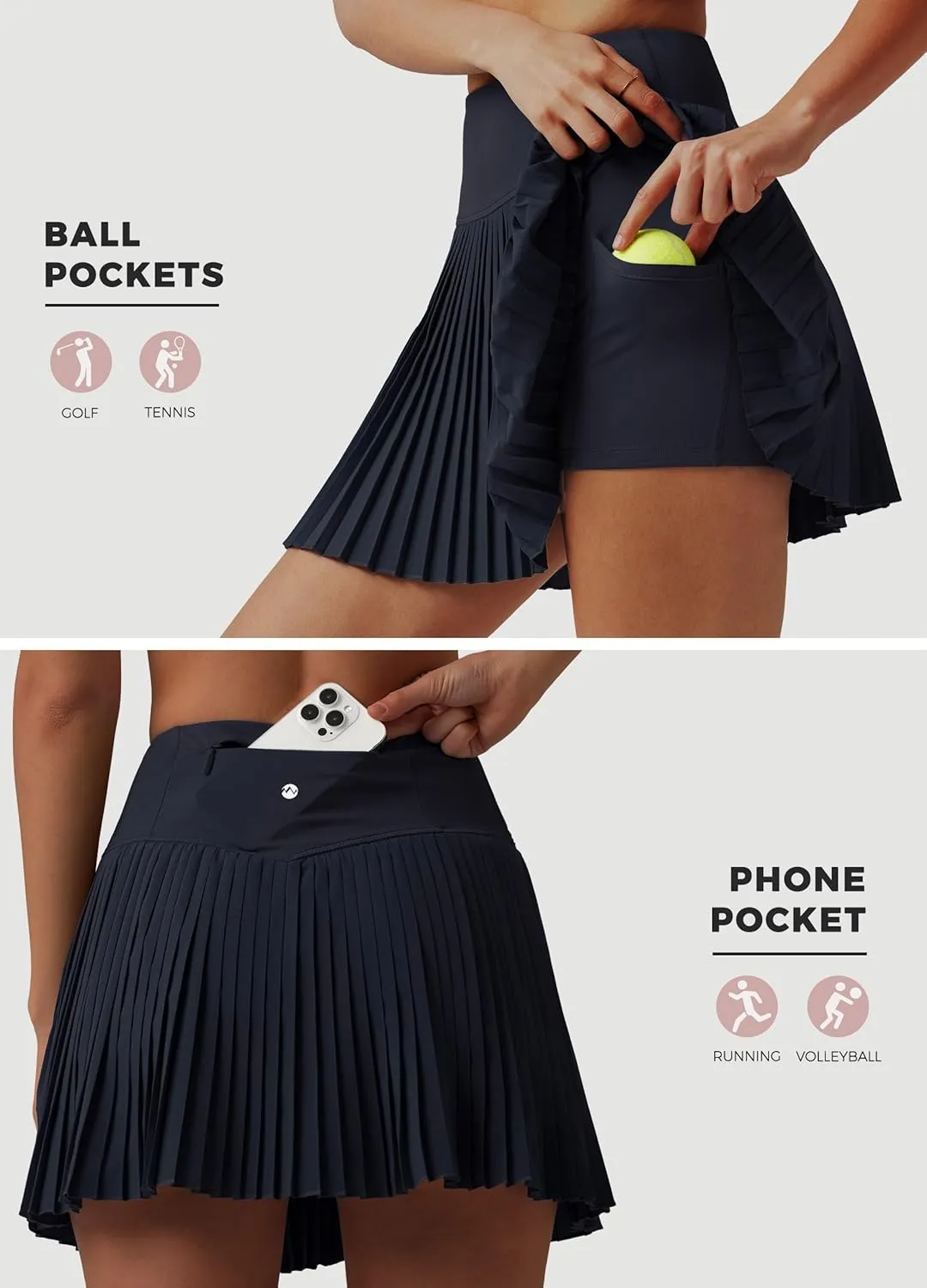 Willit Womens Pleated Tennis Skirts with Shorts Athletic Golf Skorts High Waisted Lightweight Zipper Pockets
