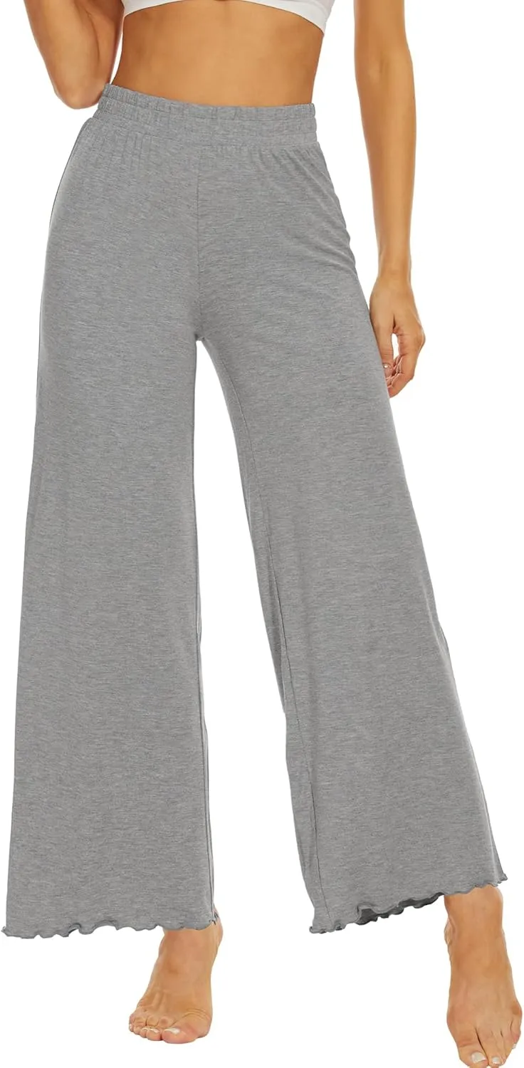 WiWi Women's Casual Wide Leg Palazzo Pants Comfy Lounge Pajama Bottoms Viscose from Bamboo Yoga Sweatpants S-XXL