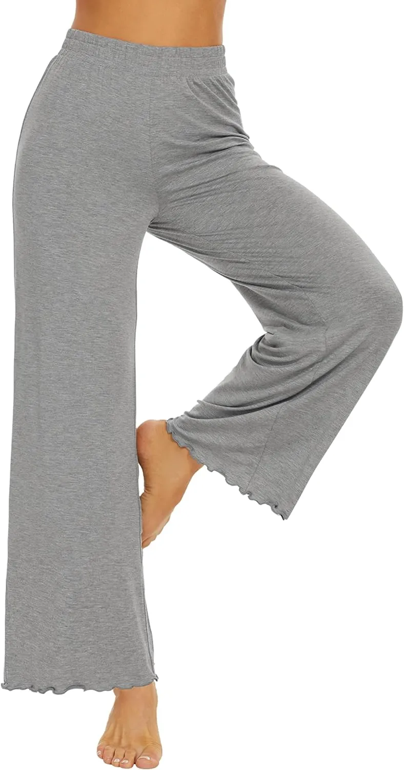 WiWi Women's Casual Wide Leg Palazzo Pants Comfy Lounge Pajama Bottoms Viscose from Bamboo Yoga Sweatpants S-XXL