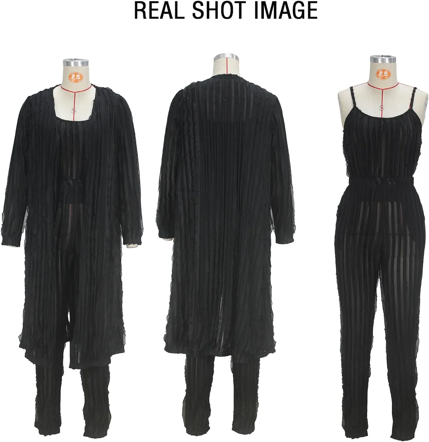 Women 3 Piece Sexy Pajamas Set Sleepwear Ruffle Long Cardigan Crop Tank Tops and Elastic waist Pants Sets