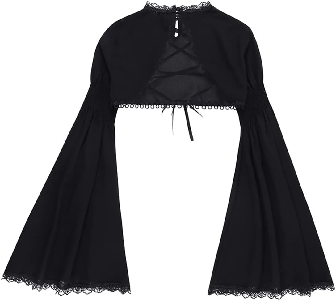 Women Goth Tops Punk Cover Ups Mesh Crop Top See Through Sexy Long Sleeve Blouse Y2k Black Rave Outfit Festival