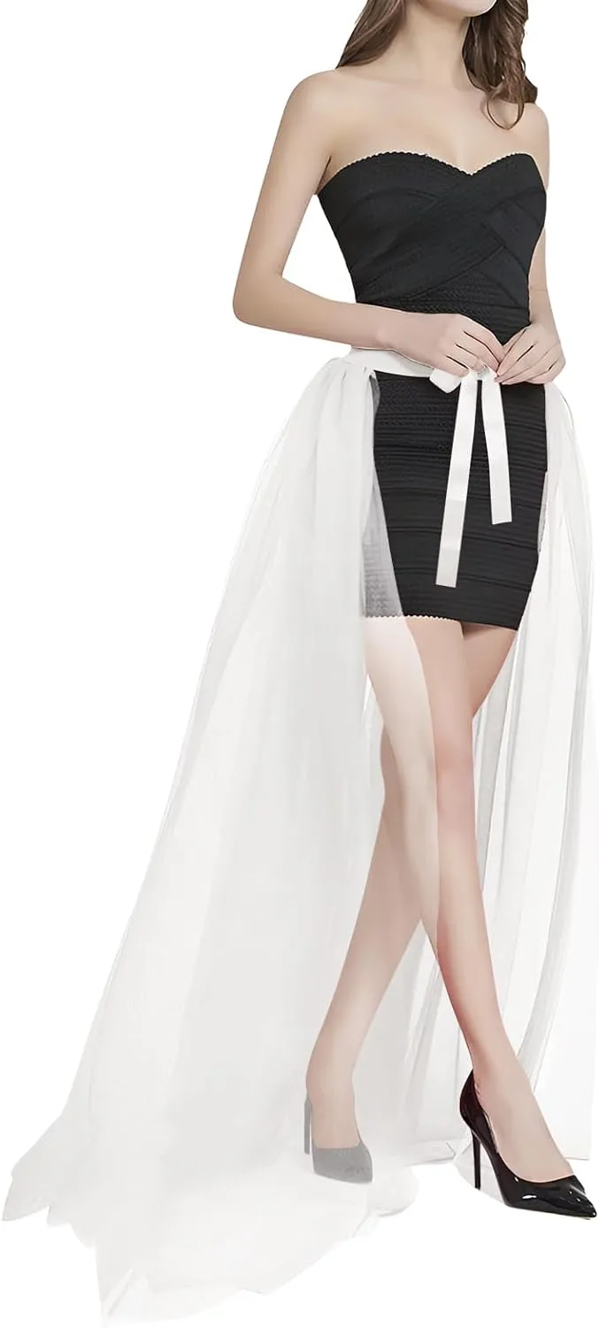 Women Maxi Tulle Skirt Flowy Overlay Long Tutu Skirt Bandage Mesh Detachable Train Overskirt for Wedding Party Evening Prom