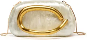 Women PU Leather Evening Handbags,Gold Metal Handle Clutch Bag With Chainin,Box Clutch Purses for Various Events